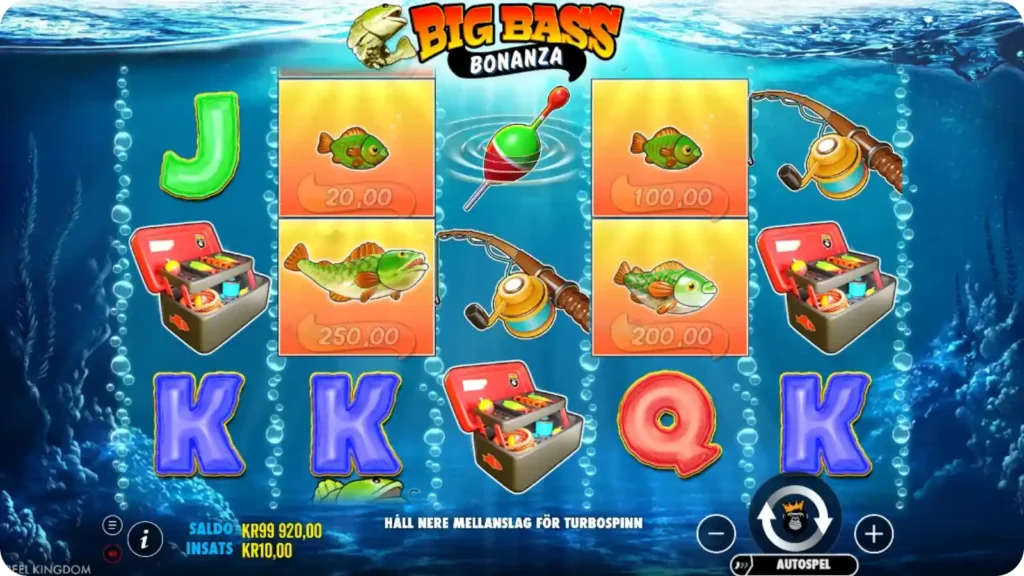 Fish Money-symboler med penningvärden i Big Bass Bonanza