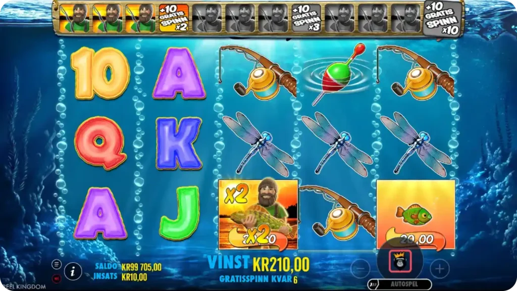 Fisherman som samlar in fiskvärden i free spins